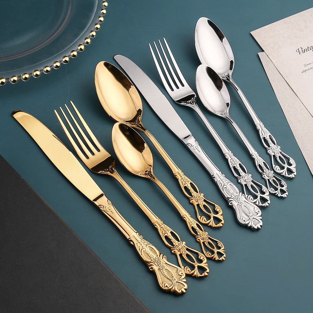 Stainless Steel Cutlery Set with Hand-Forged Finish