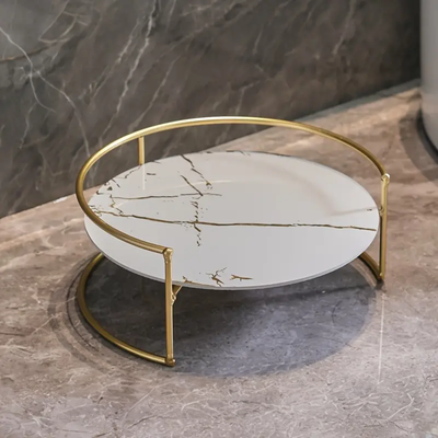 Marbled Glass Tray – Decorative Organizer with Metal Frame