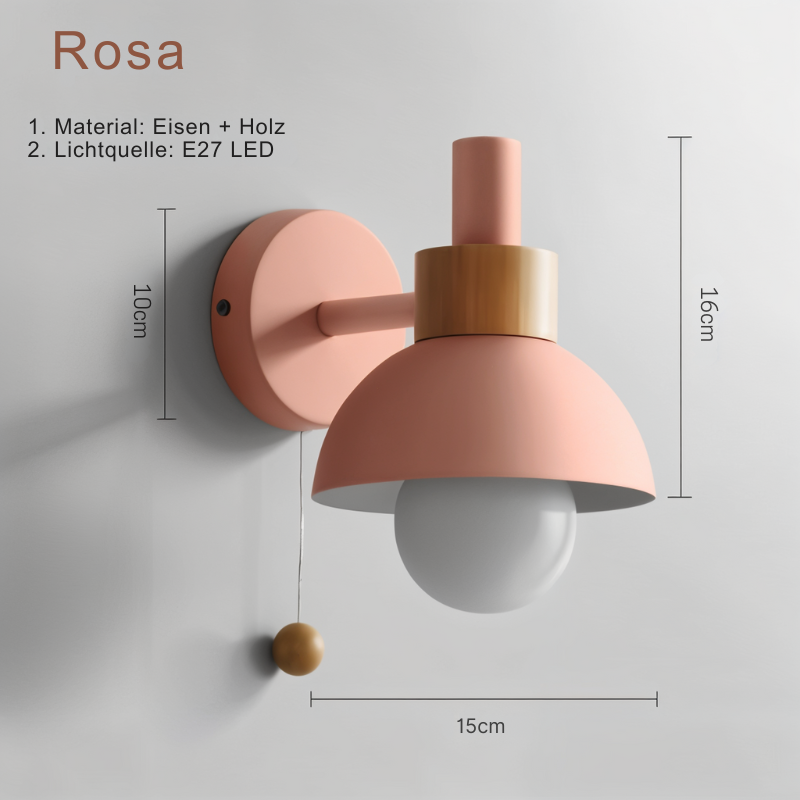 Minimalist Wooden Wall Lamp with Pull Switch – Soft Pastel Modern Design