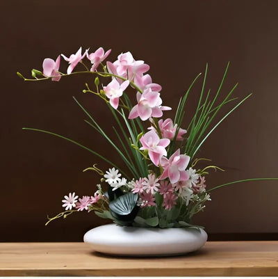 Modern Ceramic Dove Vase with Orchid Faux Flower Figurines