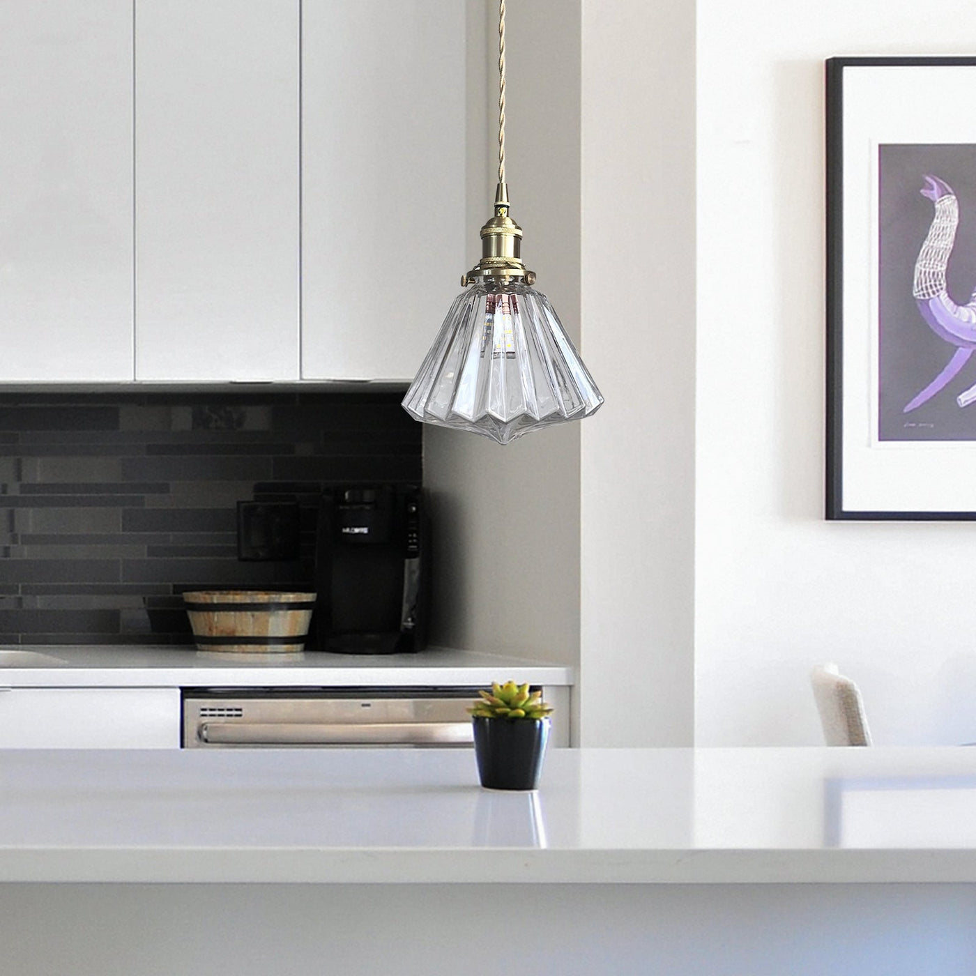 Brass and Glass Kitchen Pendant Lights