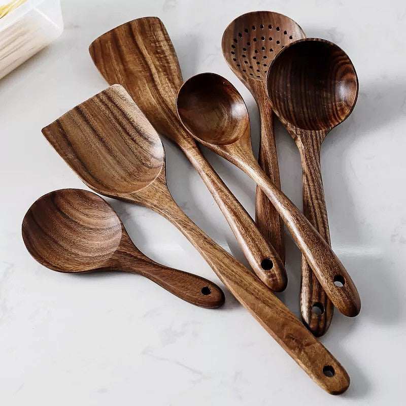TeakChef 7-Piece Kitchen Utensil Set Premium Teak Tools