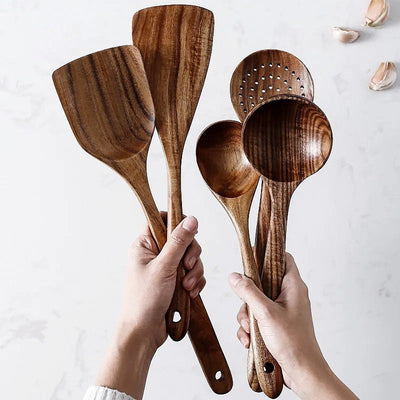 NordTeak 7-Piece Kitchen Utensil Set - Premium Teak Wood Tools
