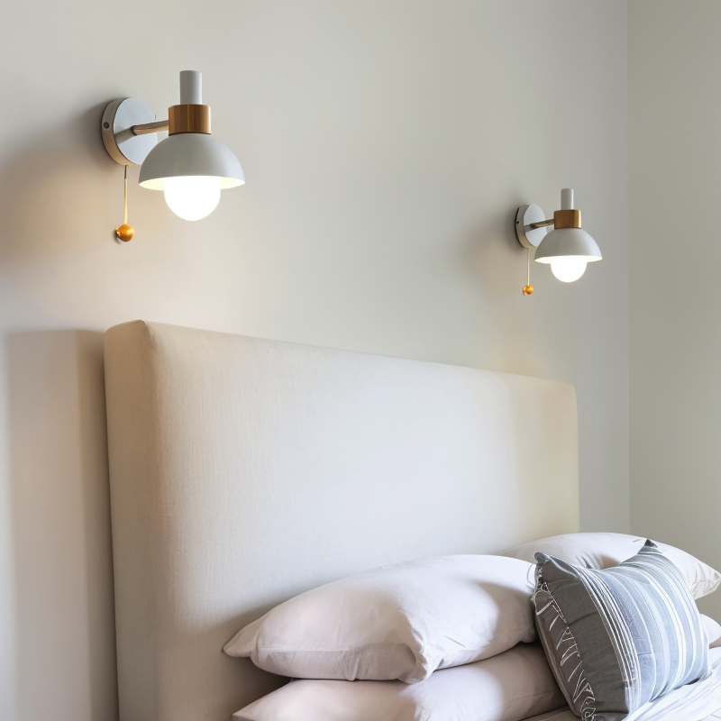 Minimalist Wooden Wall Lamp with Pull Switch – Soft Pastel Modern Design