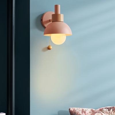 Minimalist Wooden Wall Lamp with Pull Switch – Soft Pastel Modern Design