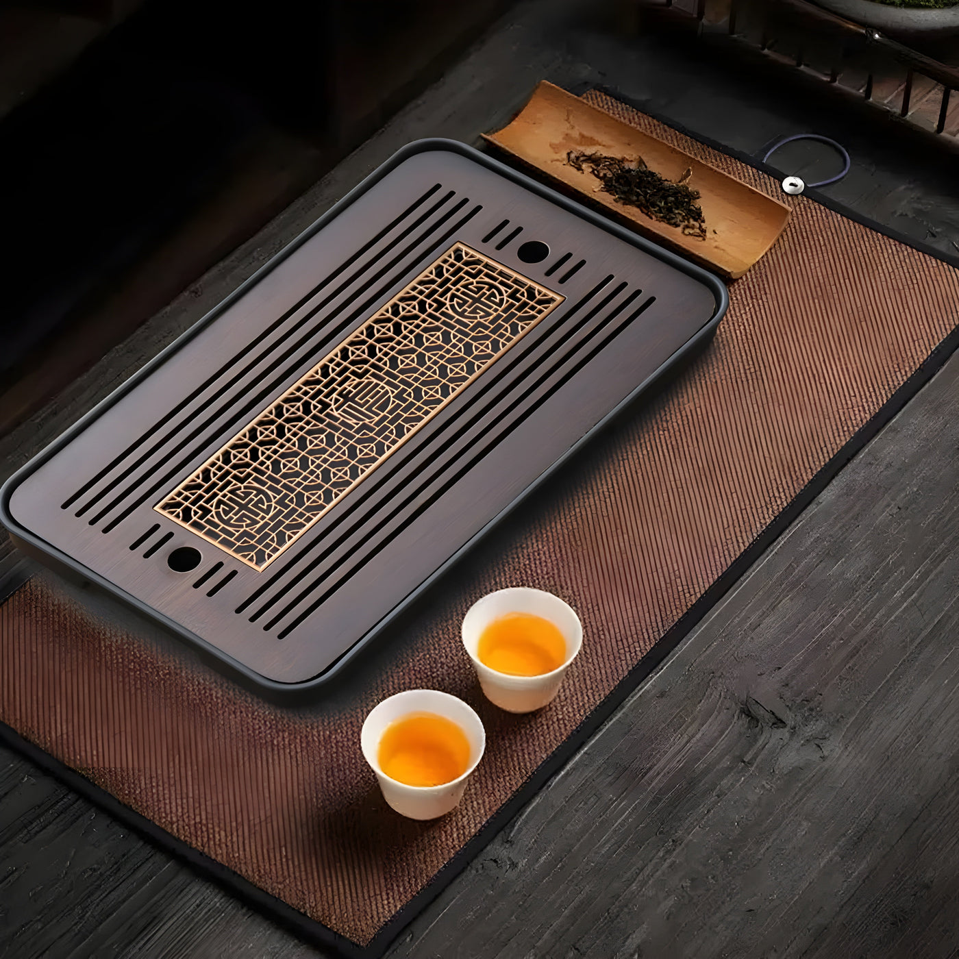 Simple Kungfu Bamboo Tea Tray with Water Drainage Design