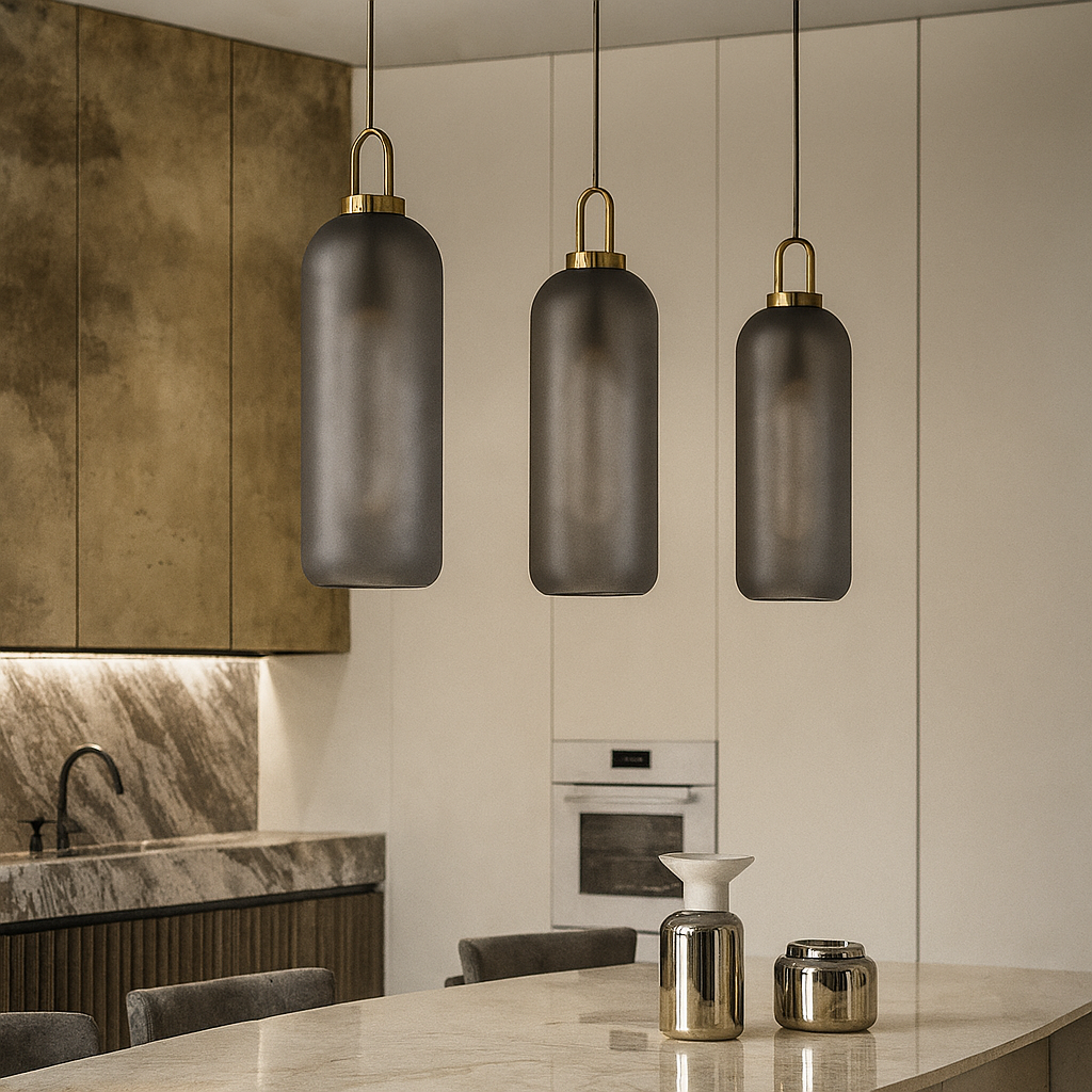 Smoked Glass Pendant Light – Industrial Ceiling Lamp for Kitchen, Dining & Living Room