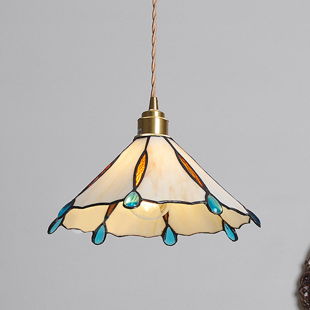 Retro Stained Glass Tiffany Cone Pendant Light