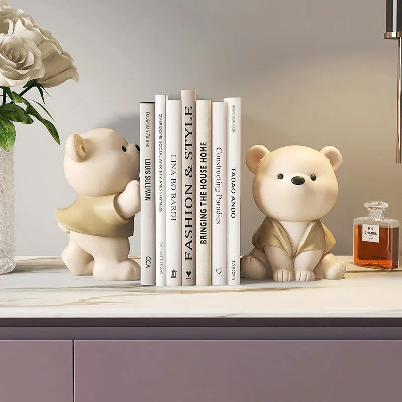 Milo Bear Bookend Decorative Figurine in Cream Finish