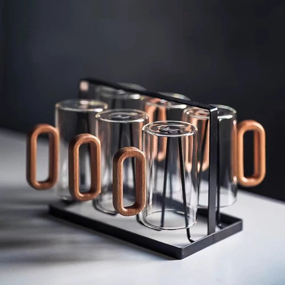 OakHaven Glass Mug – Rustic Elegance with Wooden Handle