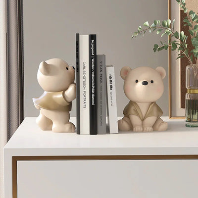 Milo Bear Bookend Decorative Figurine in Cream Finish