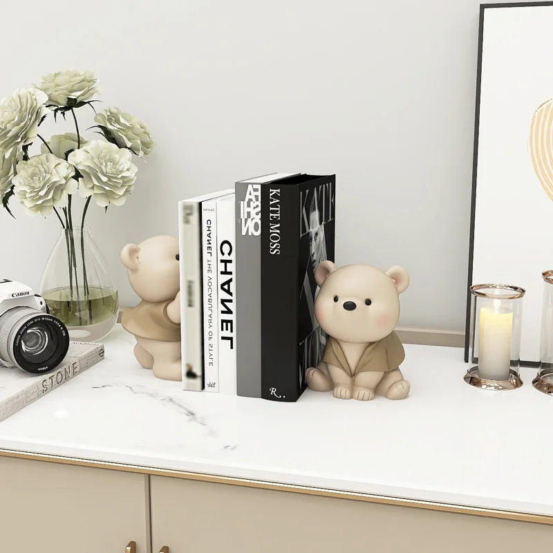 Milo Bear Bookend Decorative Figurine in Cream Finish