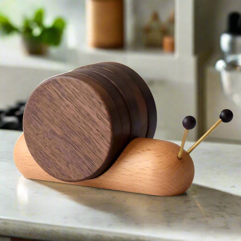 Walnut Wood Snail Tea & Coffee Cup Coaster - Cute Decor