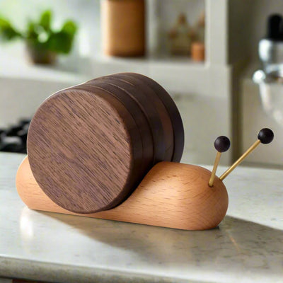 Walnut Wood Snail Tea & Coffee Cup Coaster - Cute Decor