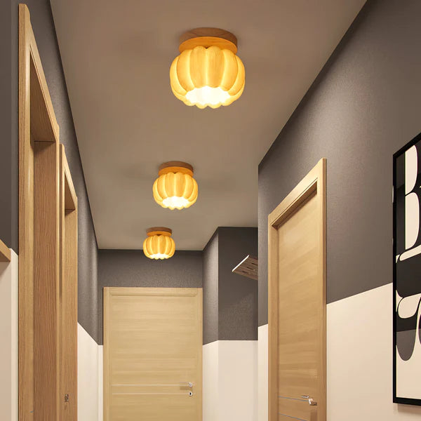 Resin and Wood Pumpkin Ceiling Light