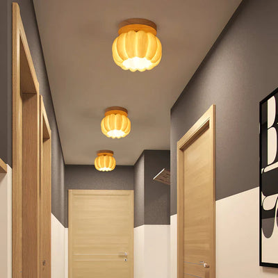 Resin and Wood Pumpkin Ceiling Light