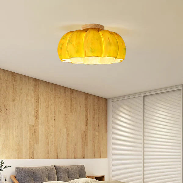 Resin and Wood Pumpkin Ceiling Light