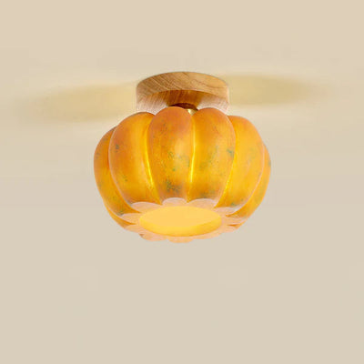 Resin and Wood Pumpkin Ceiling Light