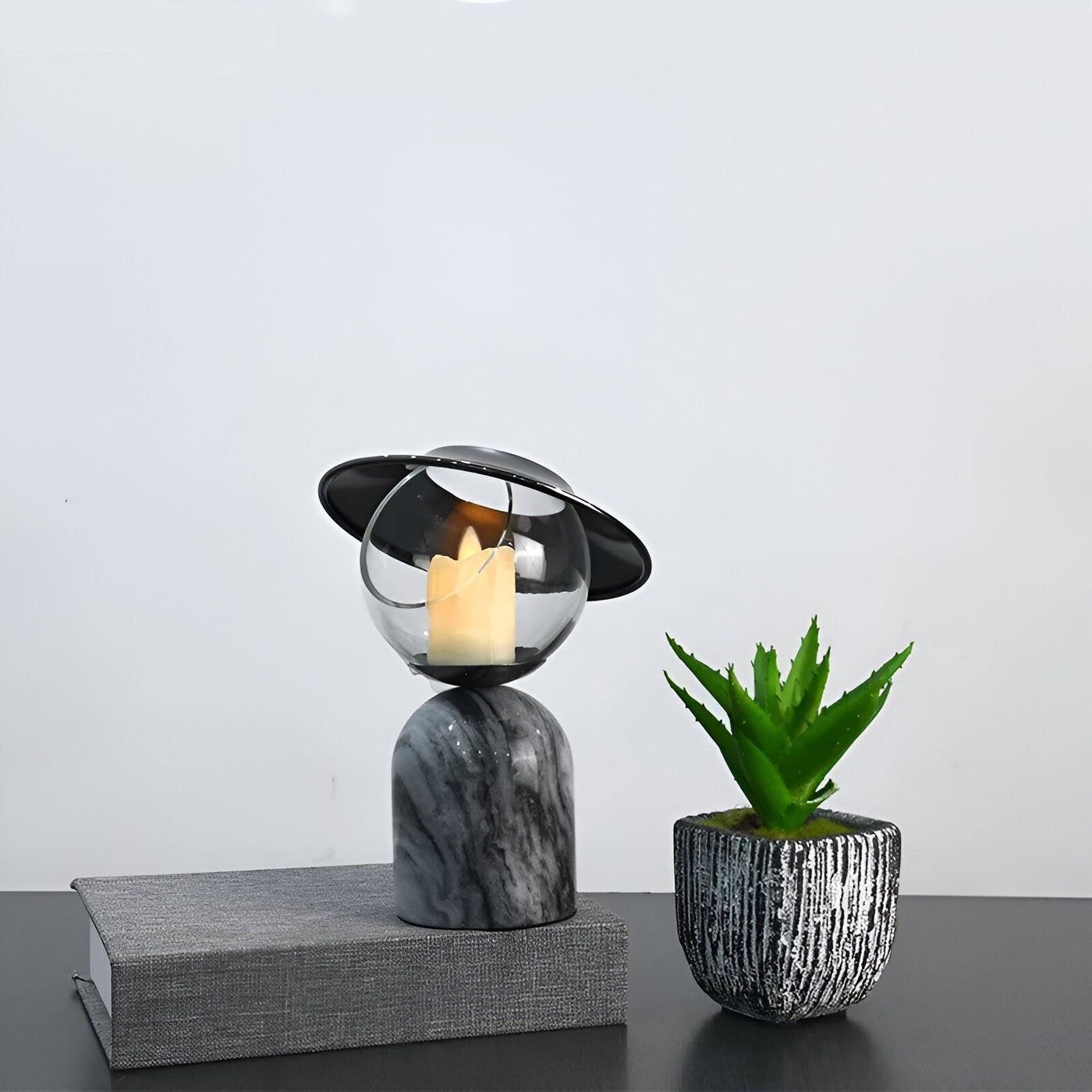 Black Marble Effect Candle Holder with Wax Melt Burner