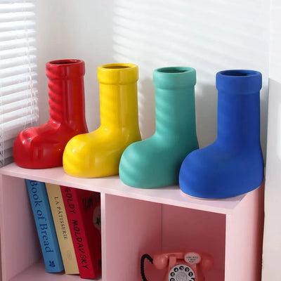 Bright Ceramic Wellington Boot Vase - Modern Tabletop Decor