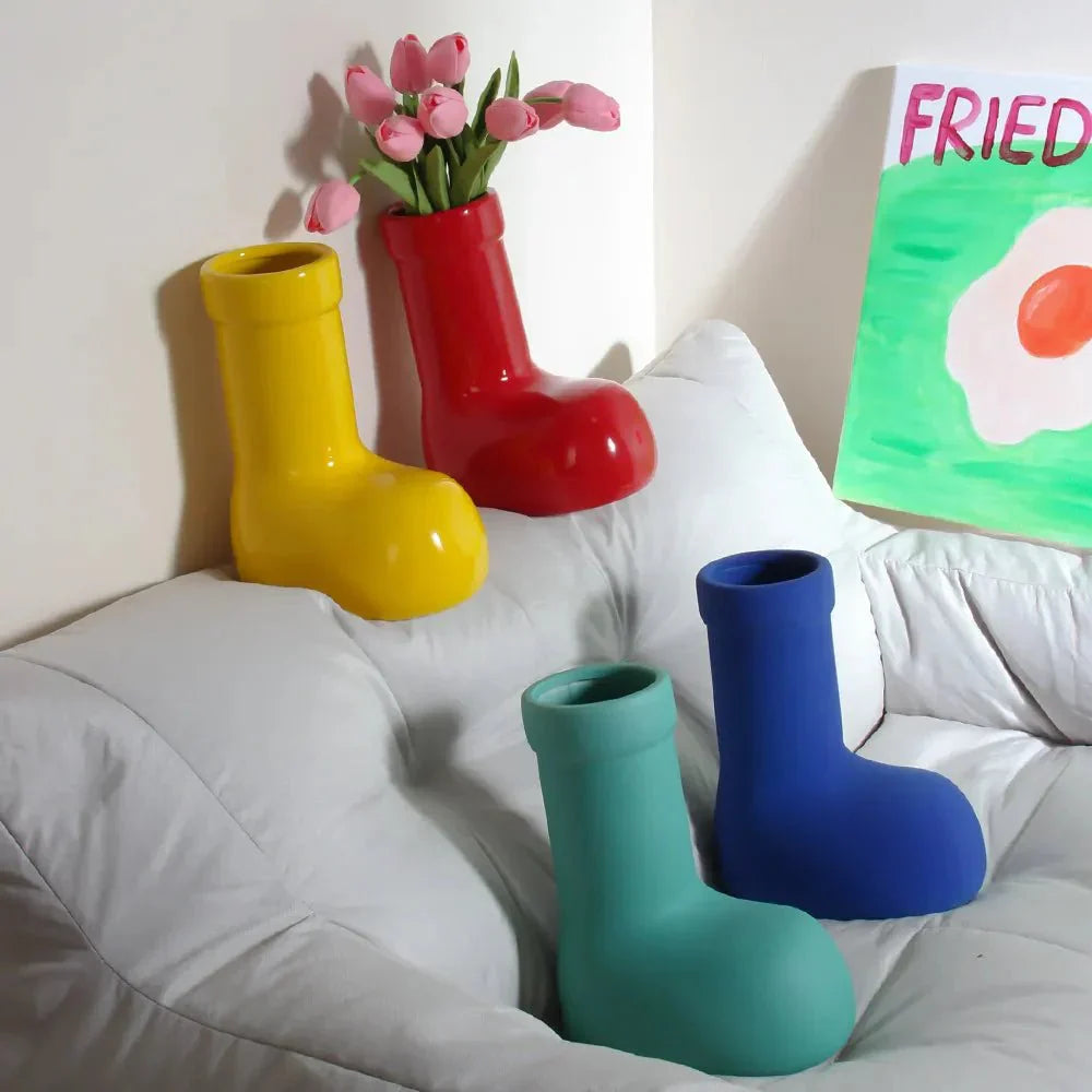 Bright Ceramic Wellington Boot Vase - Modern Tabletop Decor
