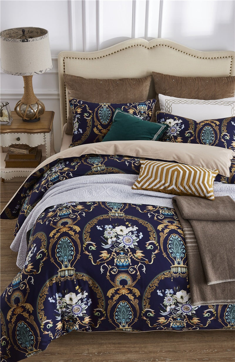 Canterbury Duvet Cover Set – 500 TC Egyptian Cotton Sateen with Elegant Floral Design