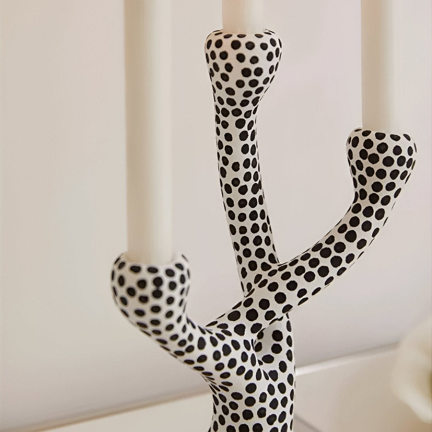 Ceramic Black & White Polka Dot Candle Holder Modern Decor