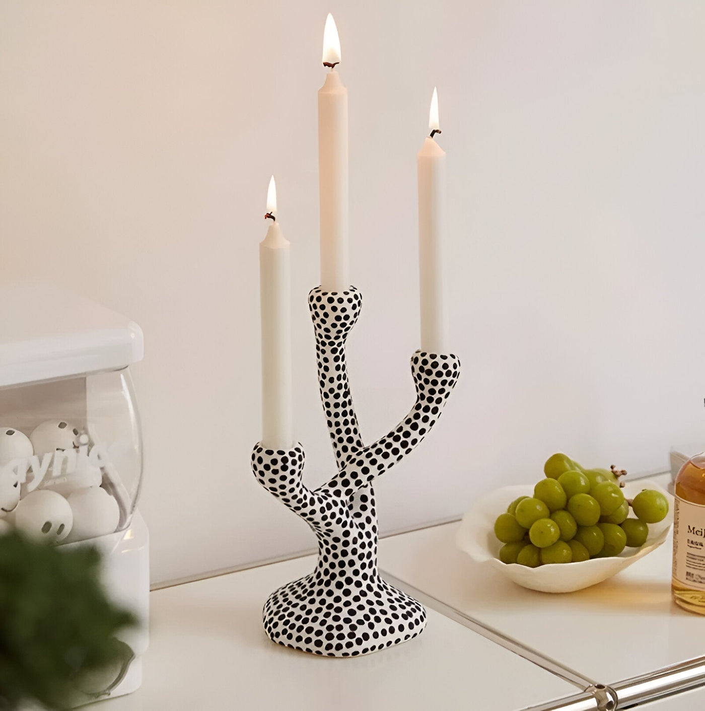 Ceramic Black & White Polka Dot Candle Holder Modern Decor