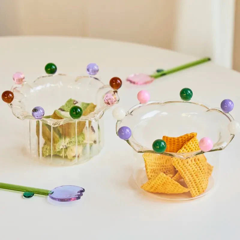 Colourful Crown Shaped Dessert Bowl - Eco-Friendly Glass Design
