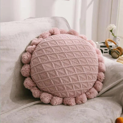 Cute Pompom Tassel Round Cosy Cushion in Acrylic Knit