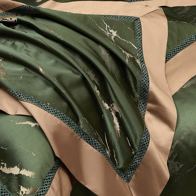 Emerald Opulence Duvet Cover Set – 1000 TC Cotton & Satin with Luxurious Marble Design