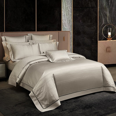 Estelle Duvet Cover Set – 1000 TC Egyptian Cotton in Warm Beige with Elegant Texture