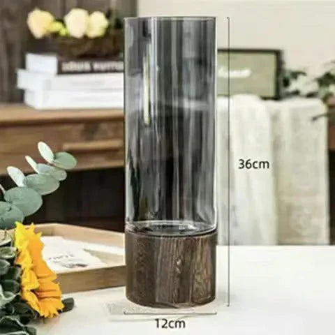 Hydroponic Wood & Glass Vase for Stylish Home Decor