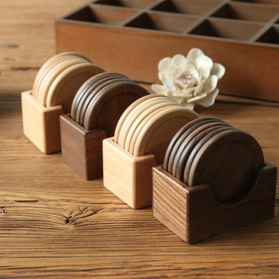 Japanese Style Six Piece Wooden Coaster Set - Eco-Friendly