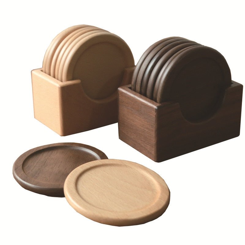 Japanese Style Six Piece Wooden Coaster Set - Eco-Friendly
