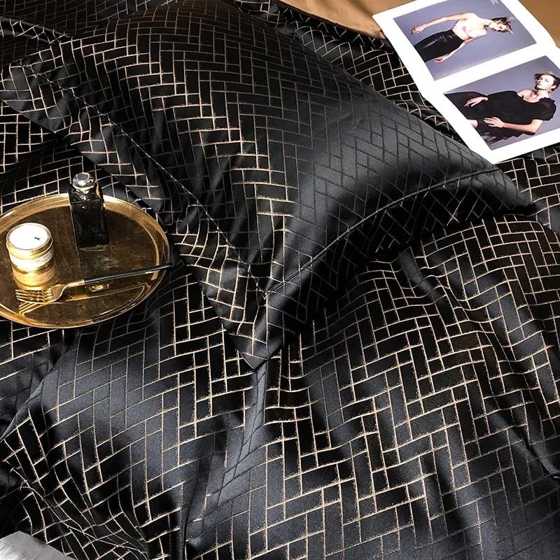 Noir Jasmine Luxury Jacquard Duvet Cover Set