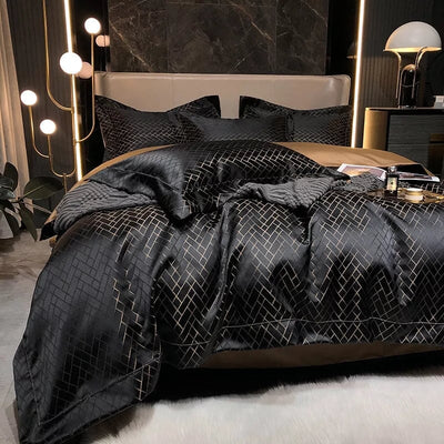 Noir Jasmine Luxury Jacquard Duvet Cover Set