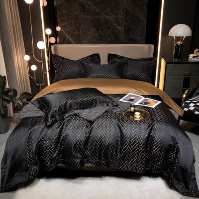 Noir Jasmine Luxury Jacquard Duvet Cover Set