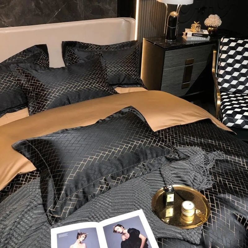 Noir Jasmine Luxury Jacquard Duvet Cover Set