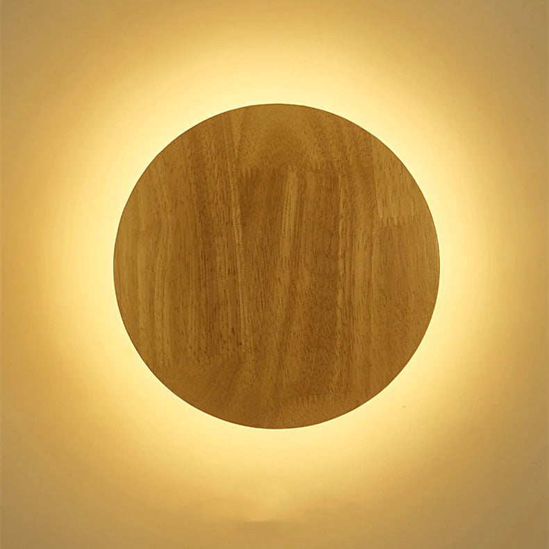 Circular Wooden Wall Bedside Lamp with Minimalist Design