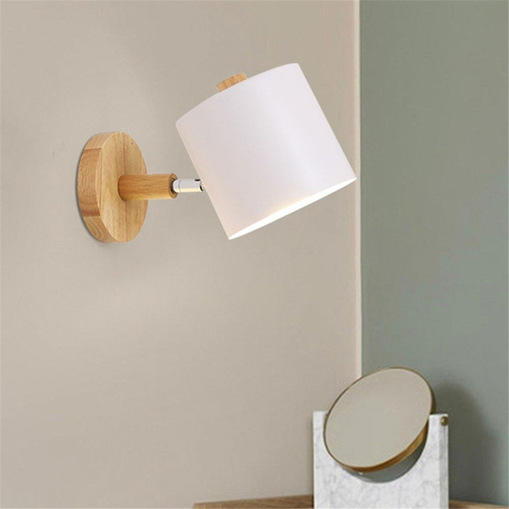 Scandinavian Style Wooden Wall Bedside Lamp with Touch Sensor