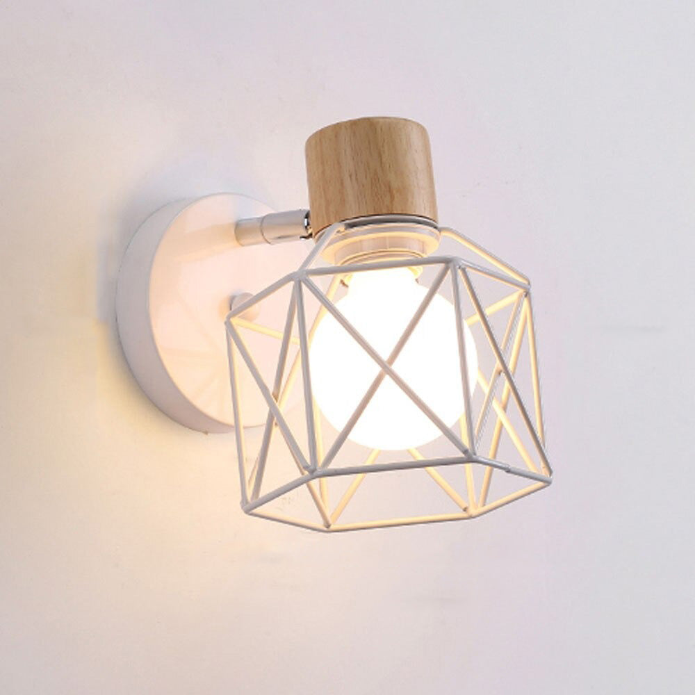 Cage Industrial Wall Bedside Lamp with Metal and Wood Design