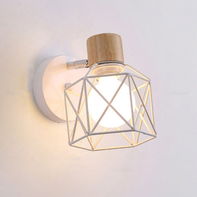 Cage Industrial Wall Bedside Lamp with Metal and Wood Design