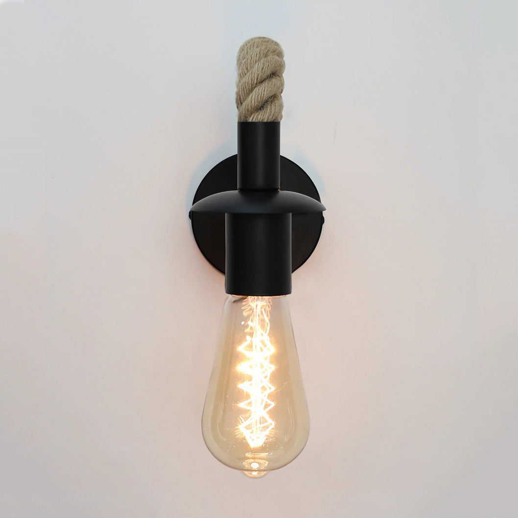 Industrial Wall Bedside Lamp with Rope and Metal Design