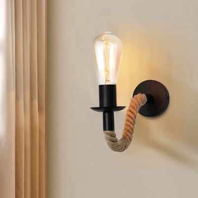 Industrial Wall Bedside Lamp with Rope and Metal Design