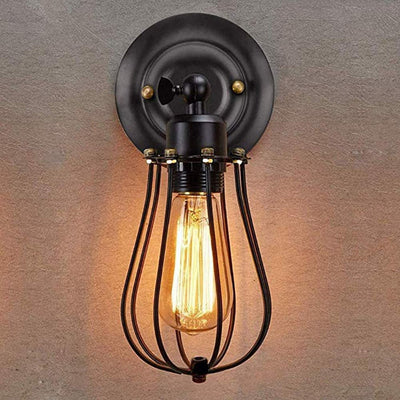 Industrial Vintage Wall Bedside Lamp with Metal and Wood Design