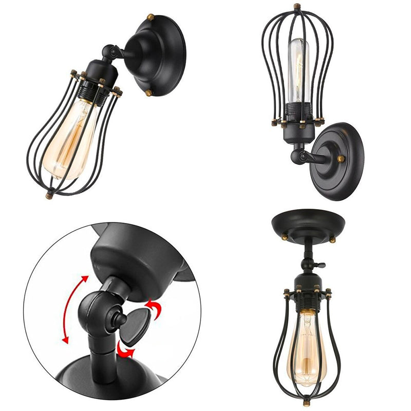 Industrial Vintage Wall Bedside Lamp with Metal and Wood Design