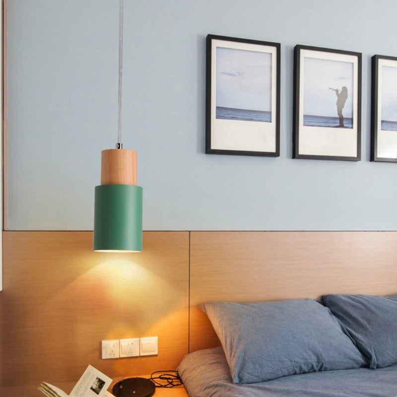 Wooden Hanging Bedside Lamp with Vintage Metal Structure
