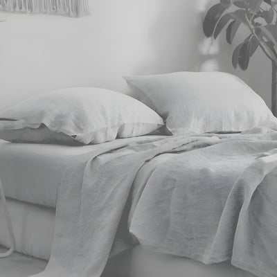 3PCS 100% Washed Linen Sheet Set - Natural Flax Bed Sheets with 2 Pillowcases