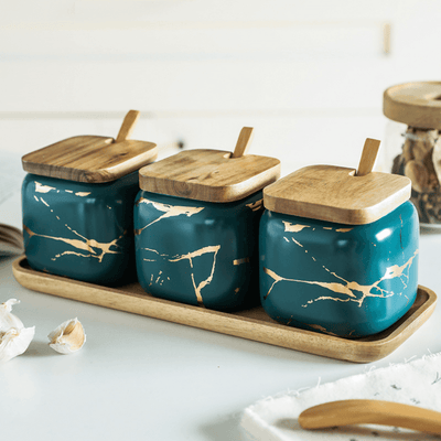 LunaMarble Spice Jar Set - Elegant Porcelain Herb Pots